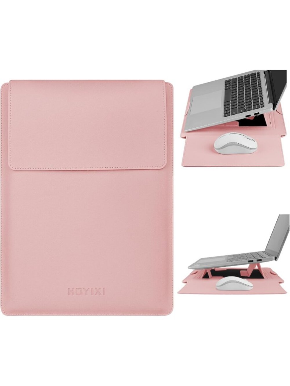 Stylish 15.6" Laptop Sleeve Case - PU Leather, Stand, Fits 15-16" Laptops, Pink